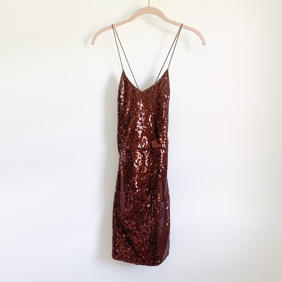 Nasty Gal “Don’t Cross Me” Brown Sequin Dress Y2K NYE - Picture 4 of 8